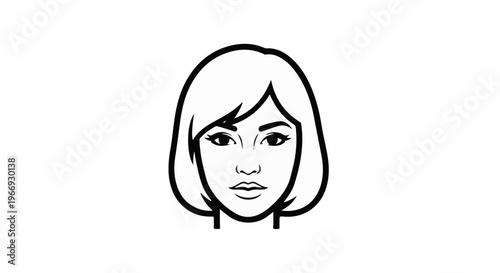 Simple black and white graphic illustration of a woman's face with bob haircut