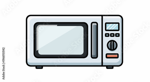Flat icon illustration of a white microwave oven with a glass door