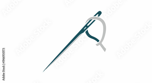 Stylized needle with blue thread forming a loop