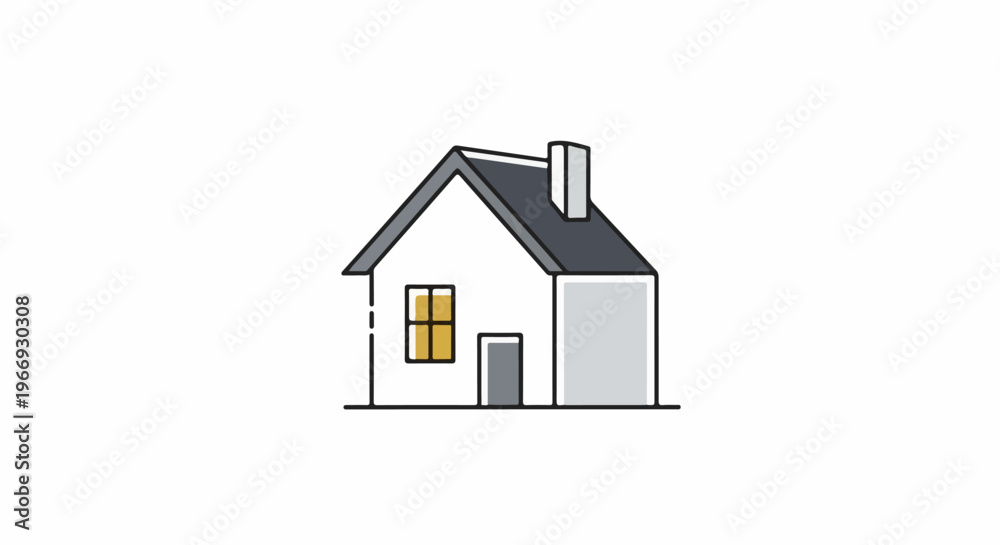 Fototapeta premium Simple line drawing of a house with a pitched roof and chimney