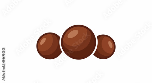 Three brown circular candies with a white outline