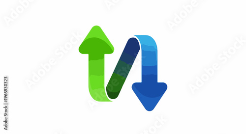Two opposing arrows, one green pointing up, one blue pointing down