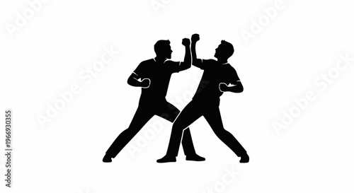 Two silhouetted figures in a sparring stance, fists raised