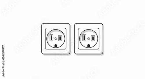 Two white electrical outlets are depicted side by side on a plain background