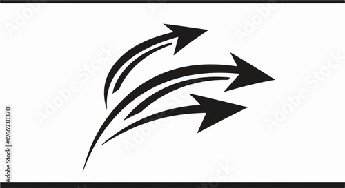 Abstract black arrows curving forward and upward from a central point