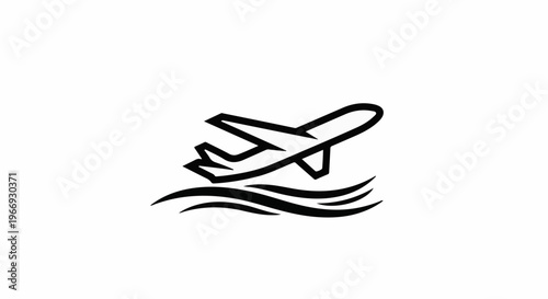 Stylized airplane taking off over wavy water
