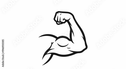 Stylized black and white illustration of a flexed bicep and forearm