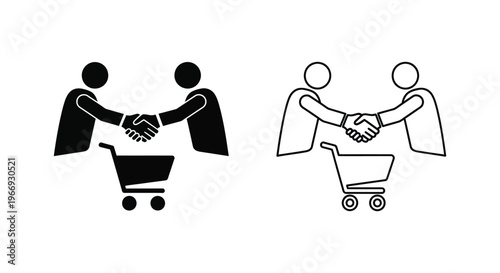 two people shaking hands over a shopping cart Vector
