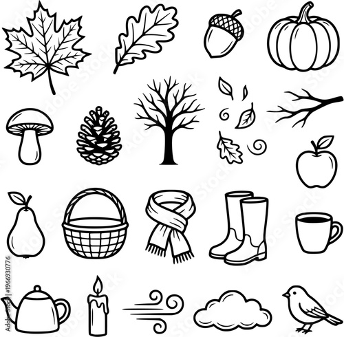 Autumn vector set with fall season elements isolated on white background for seasonal design
