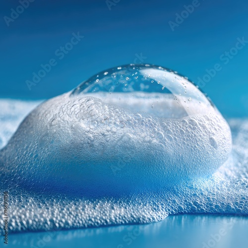 Close Up of White Bubbles Foam on Blue Surface Under Bright Sky