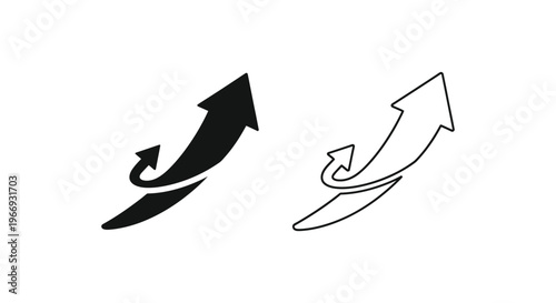 black and white arrows with curved tails pointing upwards Vector