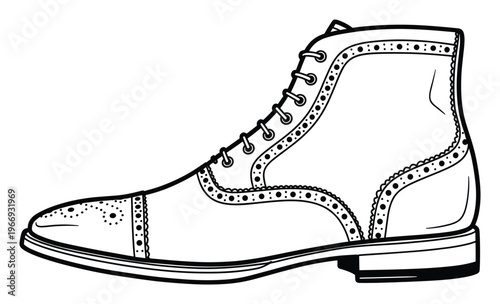 Stylish classic brogue boot with intricate decorative perforations and lacing ideal for footwear advertisement designs apparel catalogs and sophisticated product displays for mens shoes