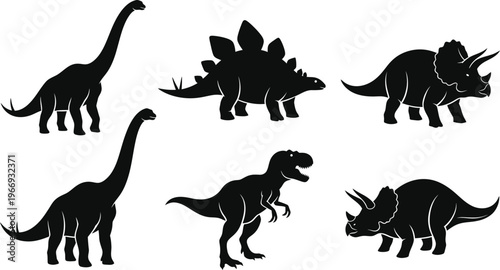 Silhouettes of Various Dinosaurs Including Brontosaurus and Triceratops.