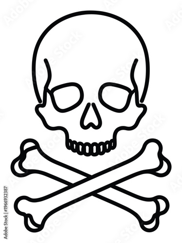 A clear line drawing depicting a human skull with two crossed long bones below, universally recognized as a potent warning symbol, suitable for safety graphics or themed projects.