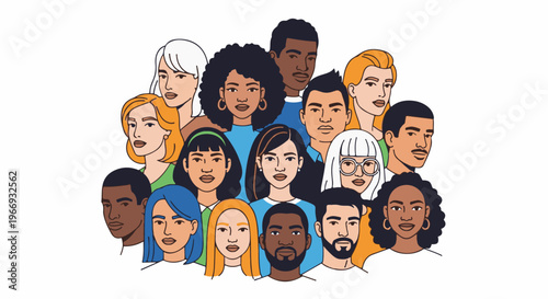 Diverse group of people, illustrated with various skin tones and hairstyles
