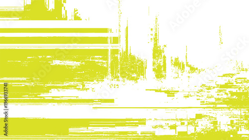Glitchy yellow and white abstract digital distortion effect with horizontal lines and pixelated noise  electronic visual error