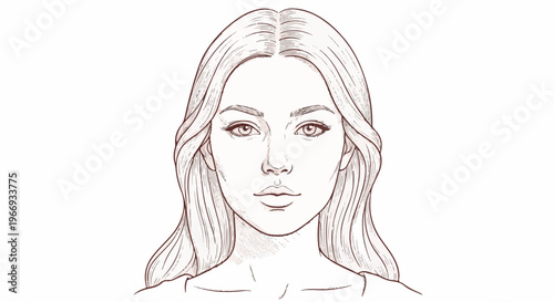 Detailed sketch of a woman's face with flowing hair and light shading