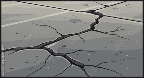 Detailed pixel art of fractured, weathered concrete pavement with deep fissures