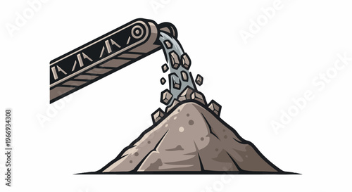 Conveyor belt deposits rocks and debris onto a growing pile