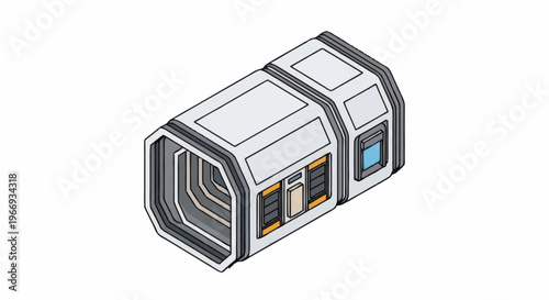Futuristic Sci Fi Space Station Module Isometric View.