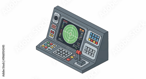 Retro Radar Control Panel with Joystick and Buttons.