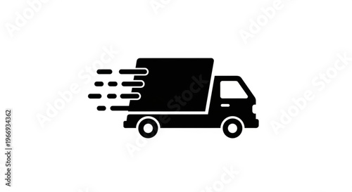 A minimalist vector graphic of a delivery truck speeding with motion lines