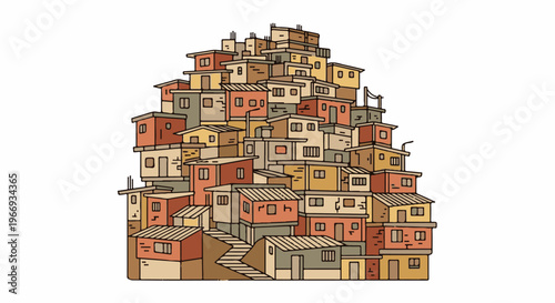 Clustered, colorful dwellings tightly packed on a hillside