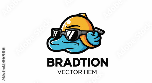 Cool blue cartoon creature in orange helmet, black sunglasses