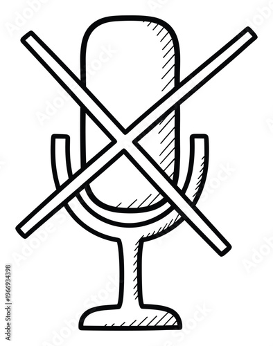 Simple sketch style muted microphone icon for communication interfaces indicating no audio input or privacy settings in virtual meetings and online conferences