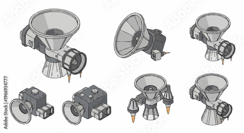 Set of Industrial Machine Components with Hoppers and Augers.