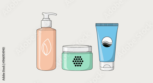 Collection of three aesthetic skincare products on a light background