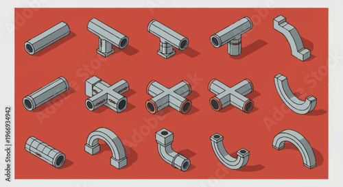 Collection of Industrial Plumbing Pipe Fittings and Connectors.