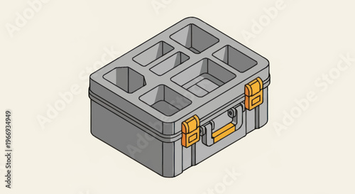 Isometric illustration of a gray organizer box with compartments.