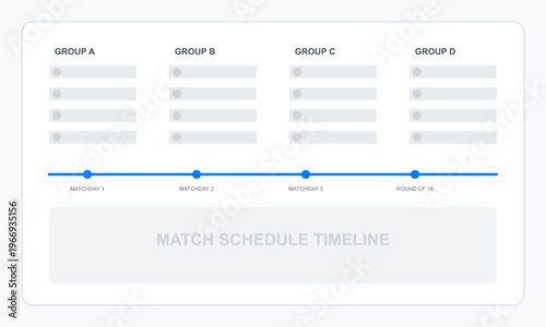 Hand-drawn minimalist sports tournament group stage match schedule timeline template displaying four categories including progress indicator authentic illustration