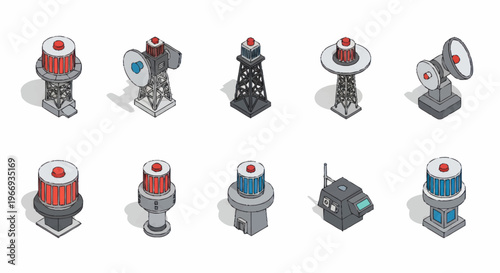 Collection of Industrial Towers and Communication Devices.