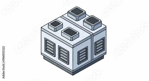 Isometric illustration of a modern industrial air conditioning unit.
