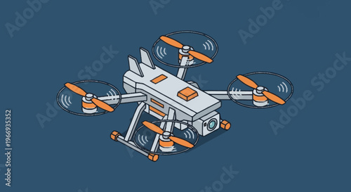 Modern Quadcopter Drone with Camera and Propellers.