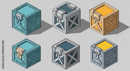 Isometric Game Crates Set.
