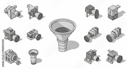 Isometric Industrial Components and Funnel Collection.