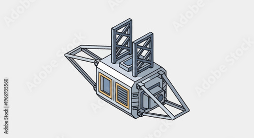 Detailed Isometric Illustration of a Futuristic Satellite Module.
