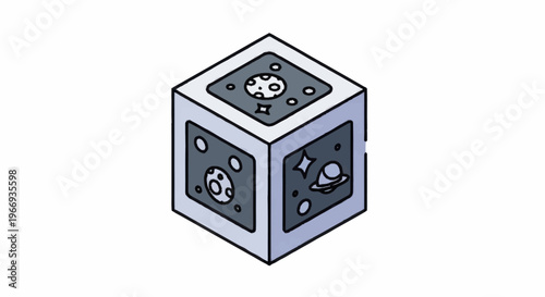 Cosmic Cube Toy with Celestial Illustrations.