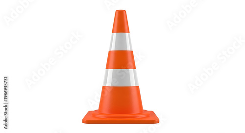 Orange safety cone with white reflective stripes, a vital warning symbol for road work, construction zones, temporary hazards, and traffic control, isolated on a clean white background