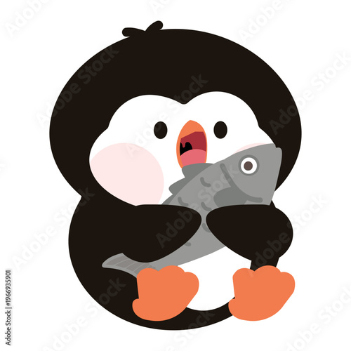 Penguin eating fish in natural habitat
