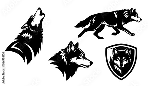 wolf head silhouette Wolf Silhouette Logo Set Howling Running Head Emblem Vector