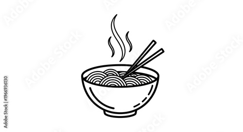 Steaming Bowl of Noodles with Chopsticks - Minimalist Line Art Icon