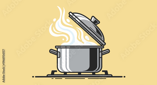 Steaming Pot on Stove: Hot Food Cooking, Culinary Kitchen Scene, Healthy Meal Preparation