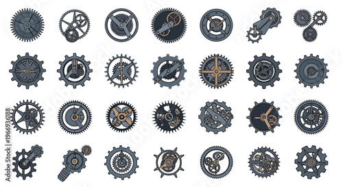 Steampunk Gears Collection: Intricate Mechanical Components for Industrial and Vintage Designs