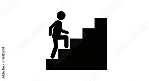 Stick figure climbing stairs, symbolizing progress, success, and ambition