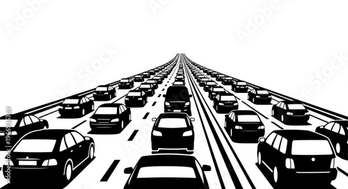 Many cars stuck in traffic on a highway.