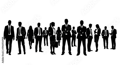 Diverse group of business professionals standing together in silhouette.